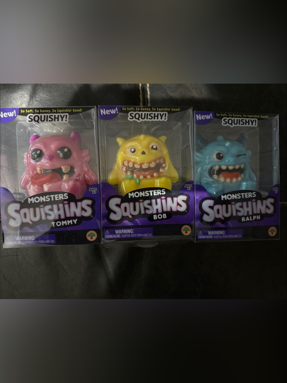 New Set of 3 Monsters Squishins Kids Toy - Pink, Yellow, Blue Pack